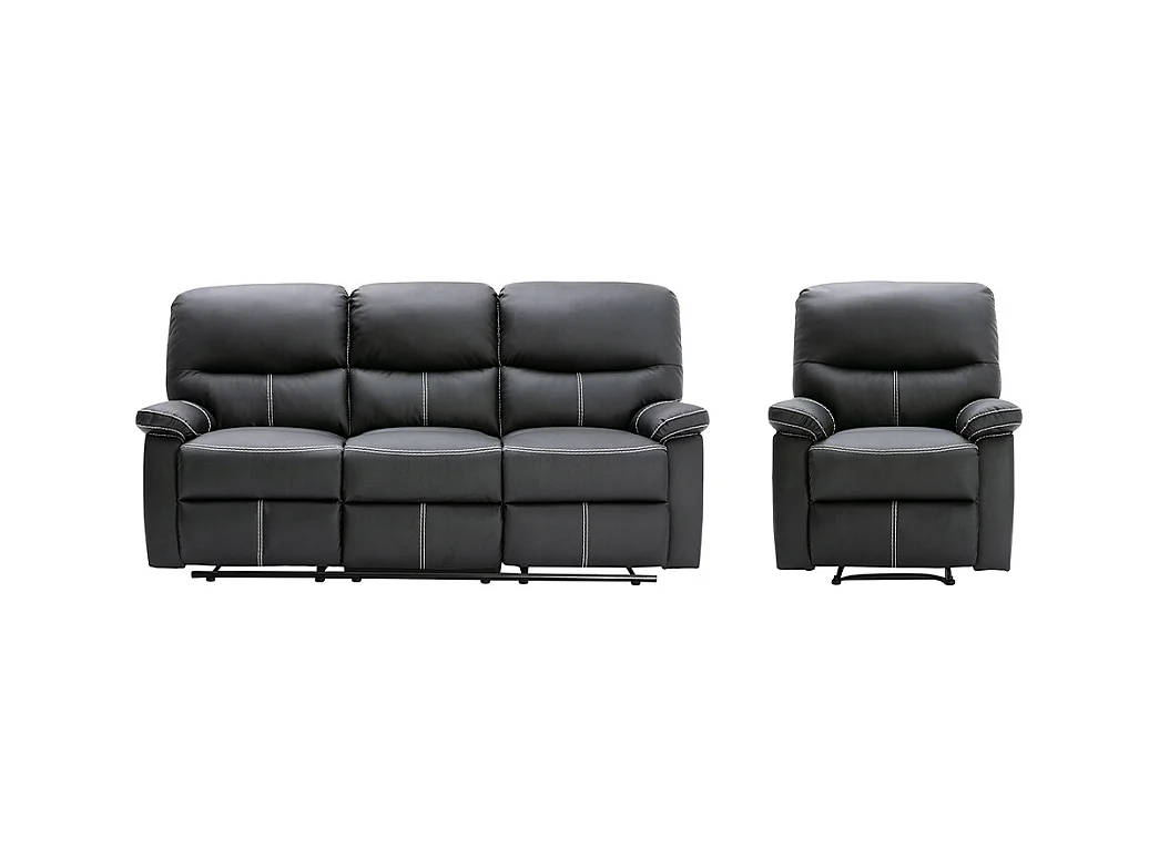 Canapé 3 places et un fauteuil relax en simili noir CANBY