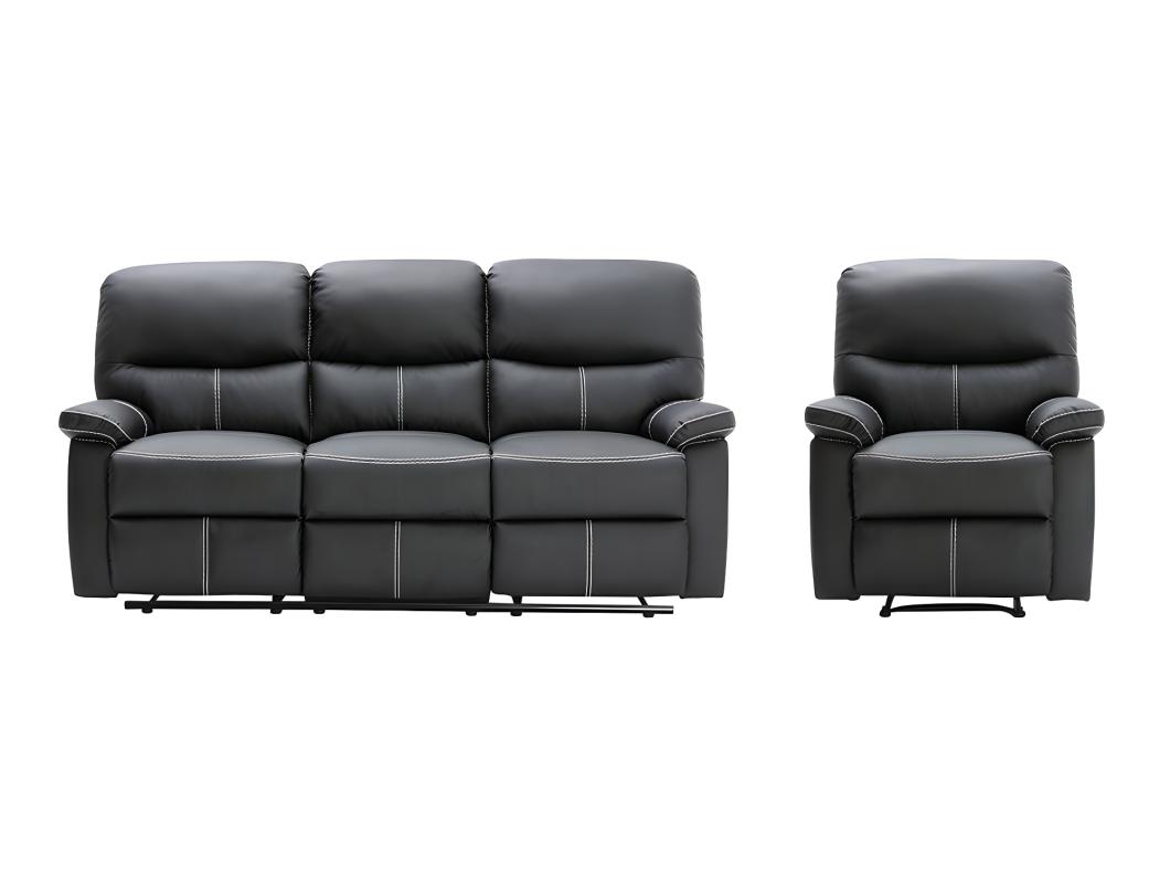 Couchgarnitur Relax 3+1 - Kunstleder - Schwarz - CANBY