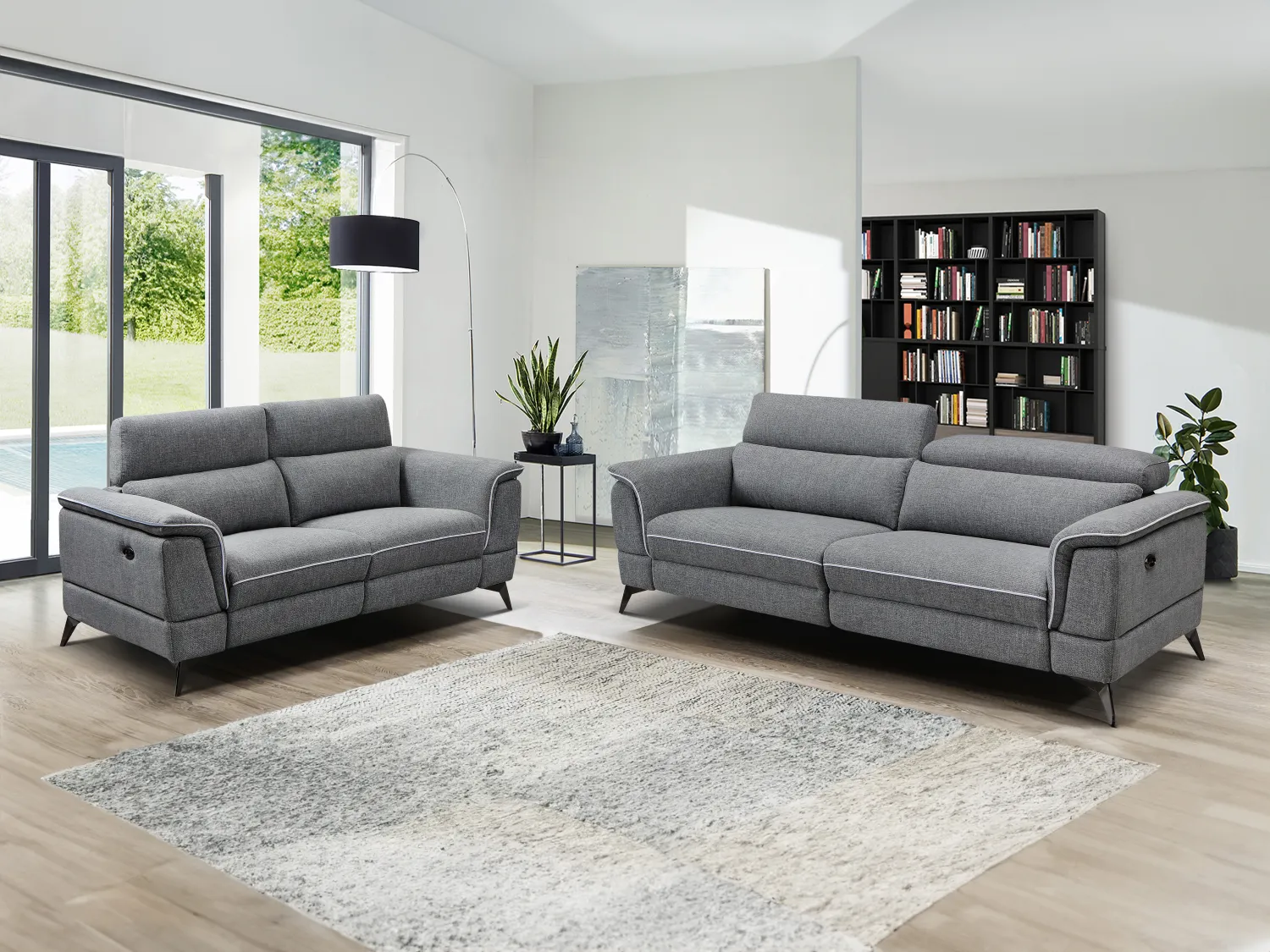Elektrische relaxbankstel 3+2 MACARI - Stof - Grijs