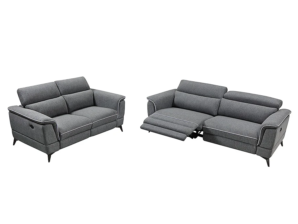 Relaxsofa Ecksofa elektrisch 3+2 Sitzer - Stoff - Grau - MACARI