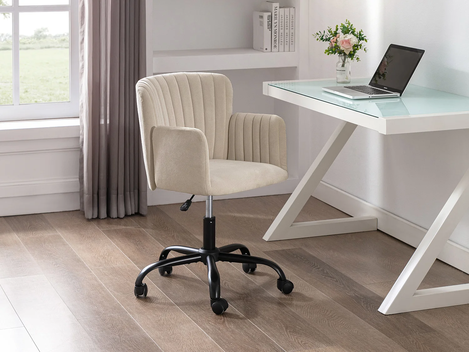 Chaise de bureau - Tissu - Beige - Hauteur réglable - TOARA