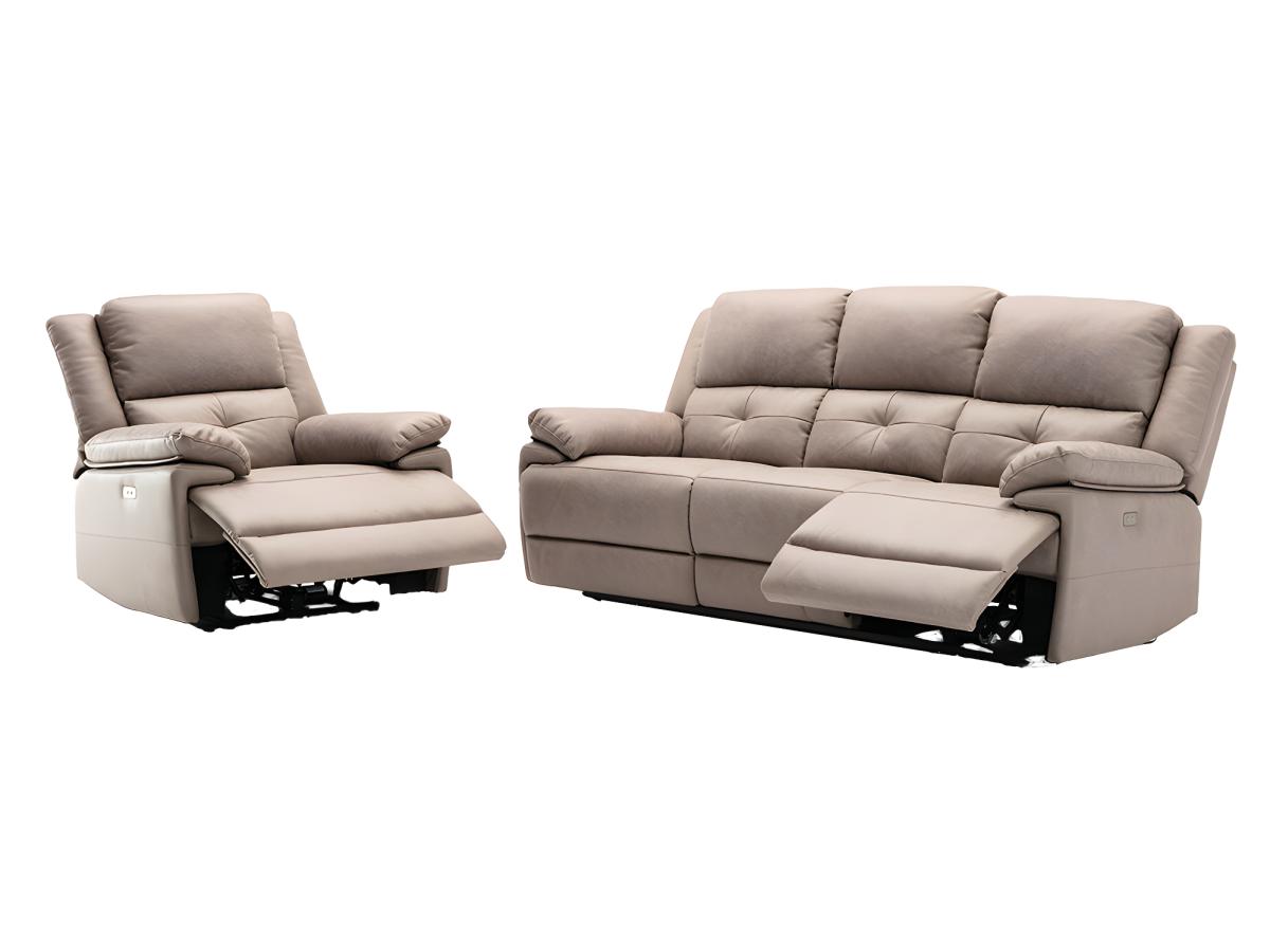 Relaxsofa elektrisch 3-Sitzer + Sessel - Stoff - Taupe - DOLENE günstig online kaufen