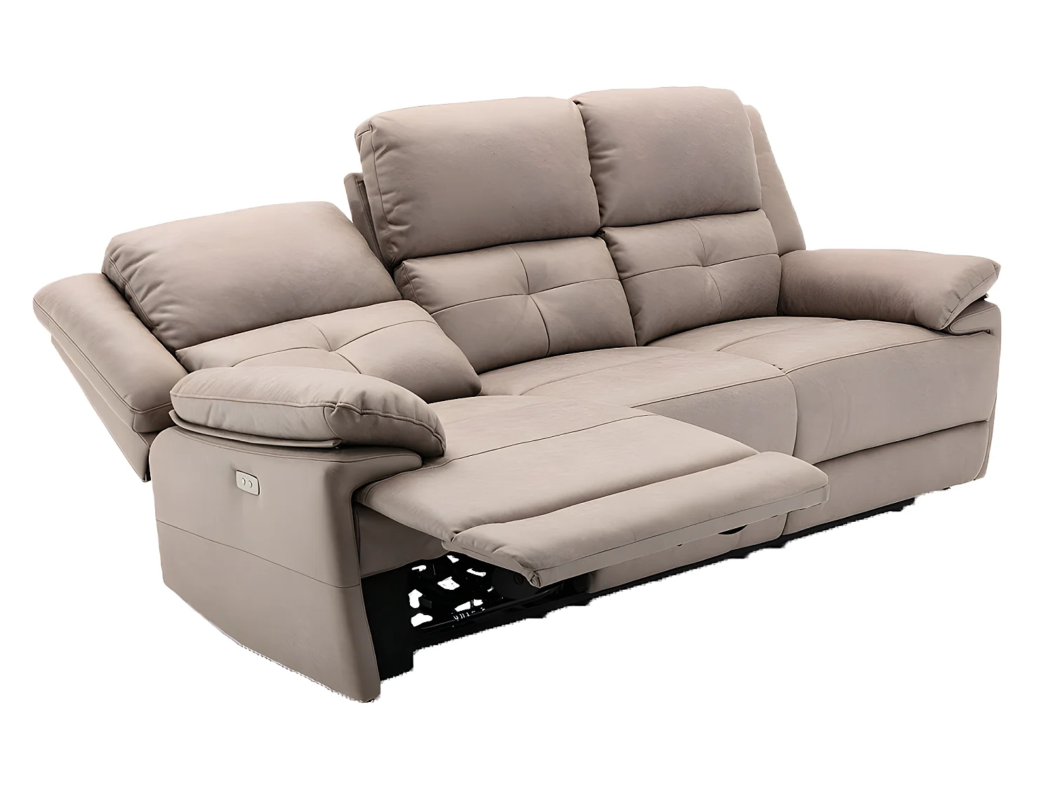 Elektrische driezits relaxbank en fauteuil van stof - Taupe - DOLENE