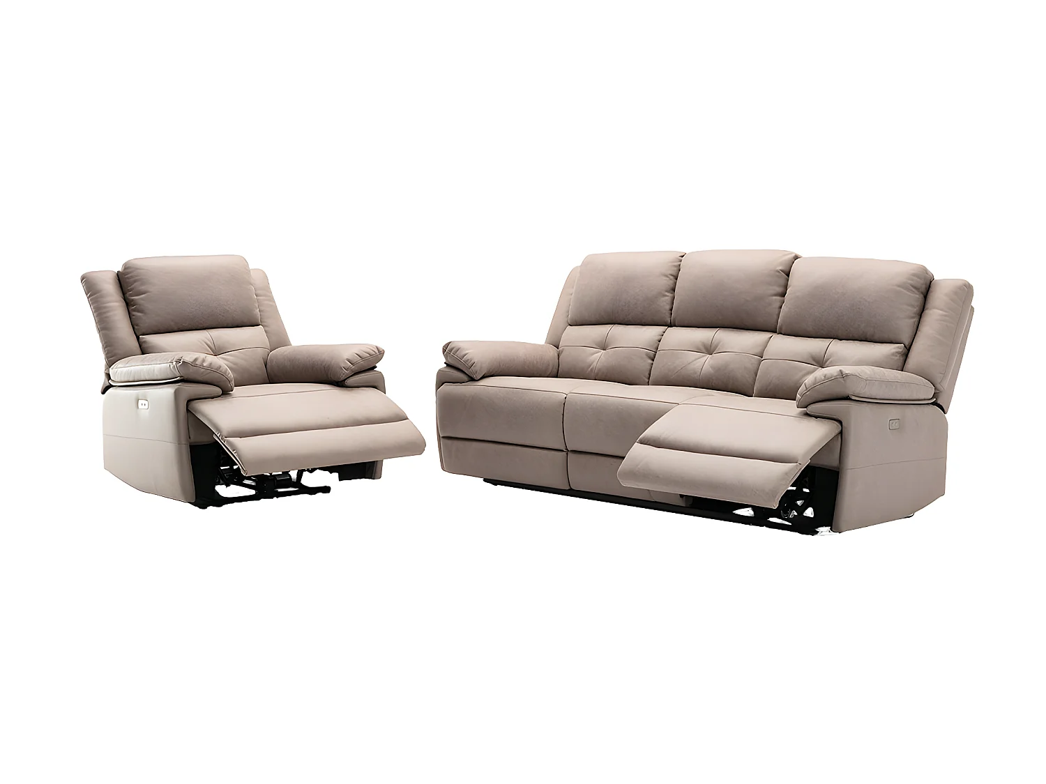 Canapé 3 places et fauteuil relax électrique en tissu taupe DOLENE