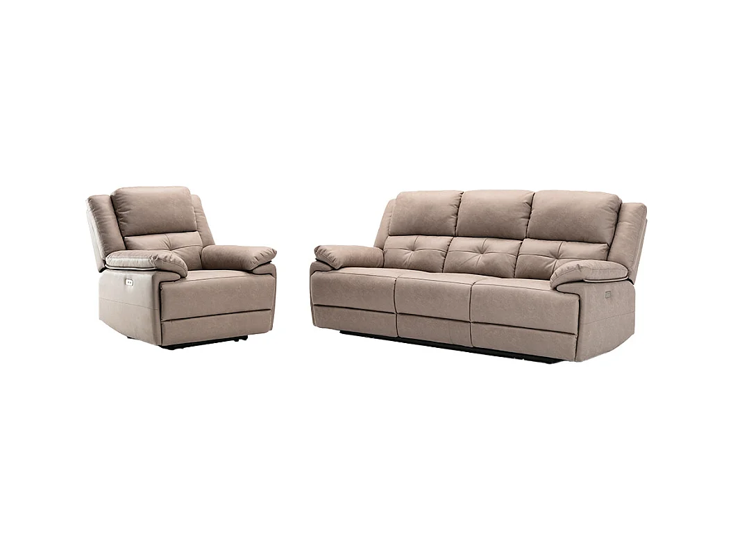 Canapé 3 places et fauteuil relax électrique en tissu taupe DOLENE
