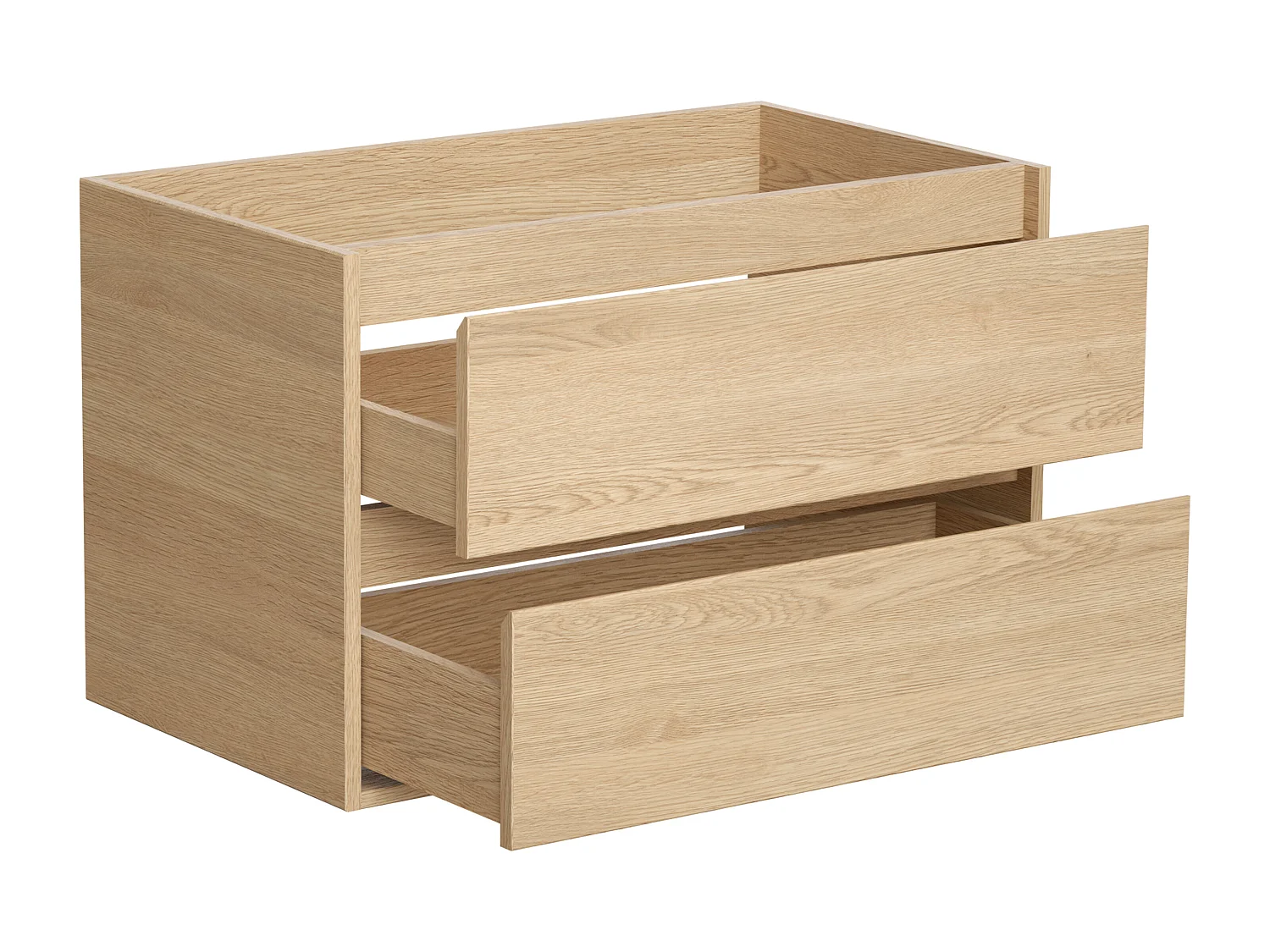 Meuble Sous Vasque Suspendu MILIPAM - 150 Cm De Long, Placage Chêne Clair - 4 Tiroirs Soft Close - Style Scandinave, à Monter Soi-même
