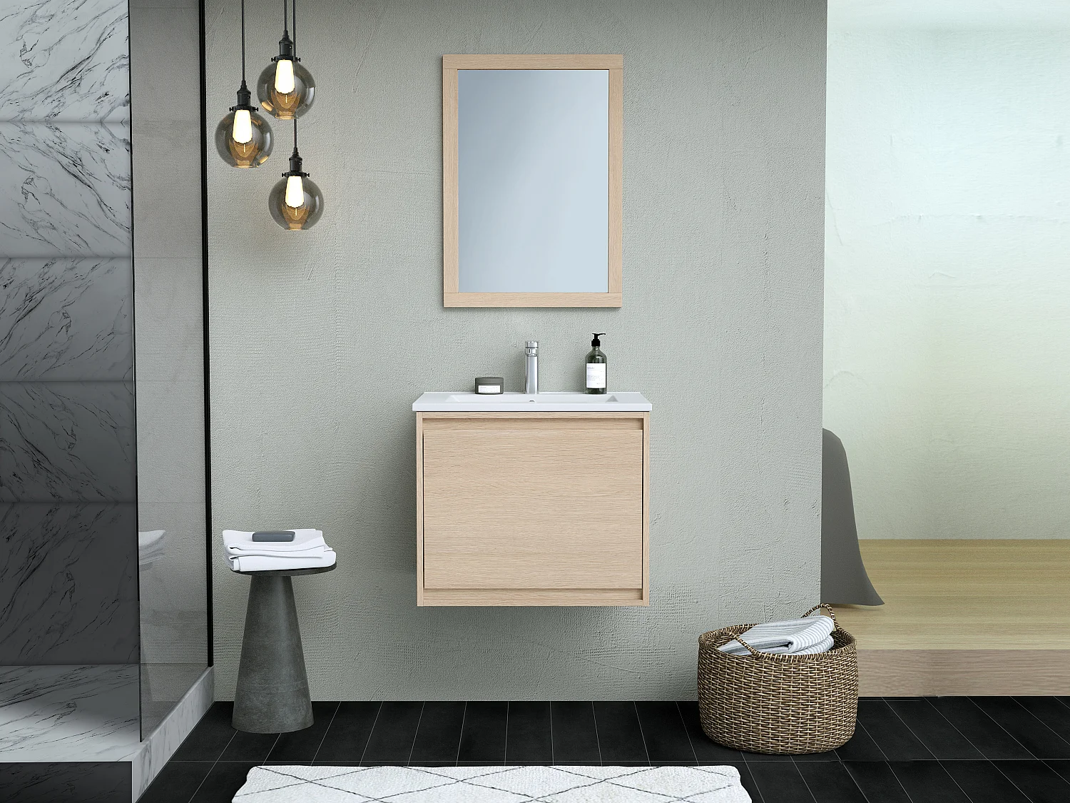 Miroir rectangulaire avec contour placage chêne - L50 x H70 cm - TIMEA
