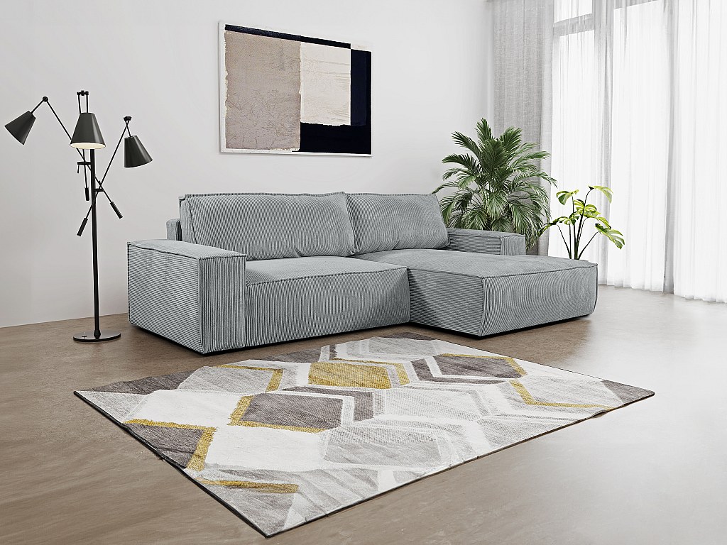 Ecksofa mit Schlaffunktion - Ecke Rechts - Cord - Hellgrau - AMELIA
