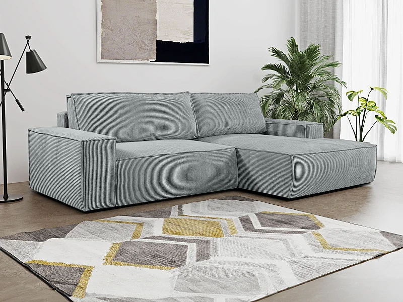 Ecksofa mit Schlaffunktion - Ecke Rechts - Cord - Hellgrau - AMELIA