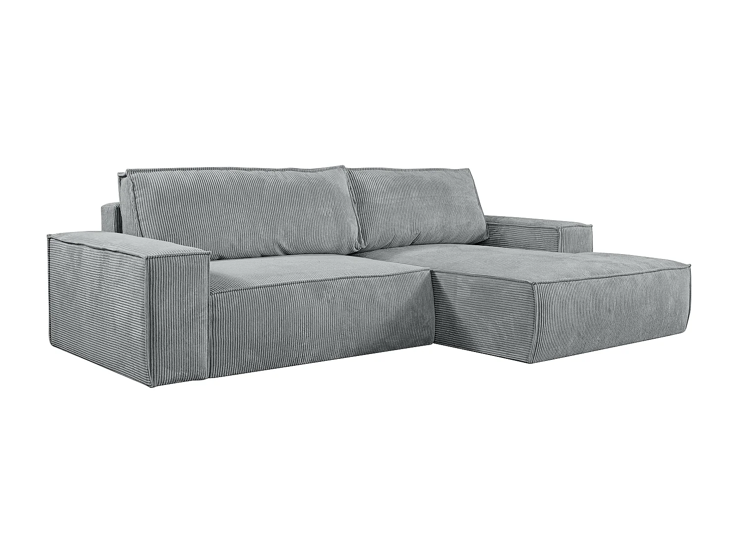Canapé d'angle droit convertible en velours côtelé gris clair AMELIA