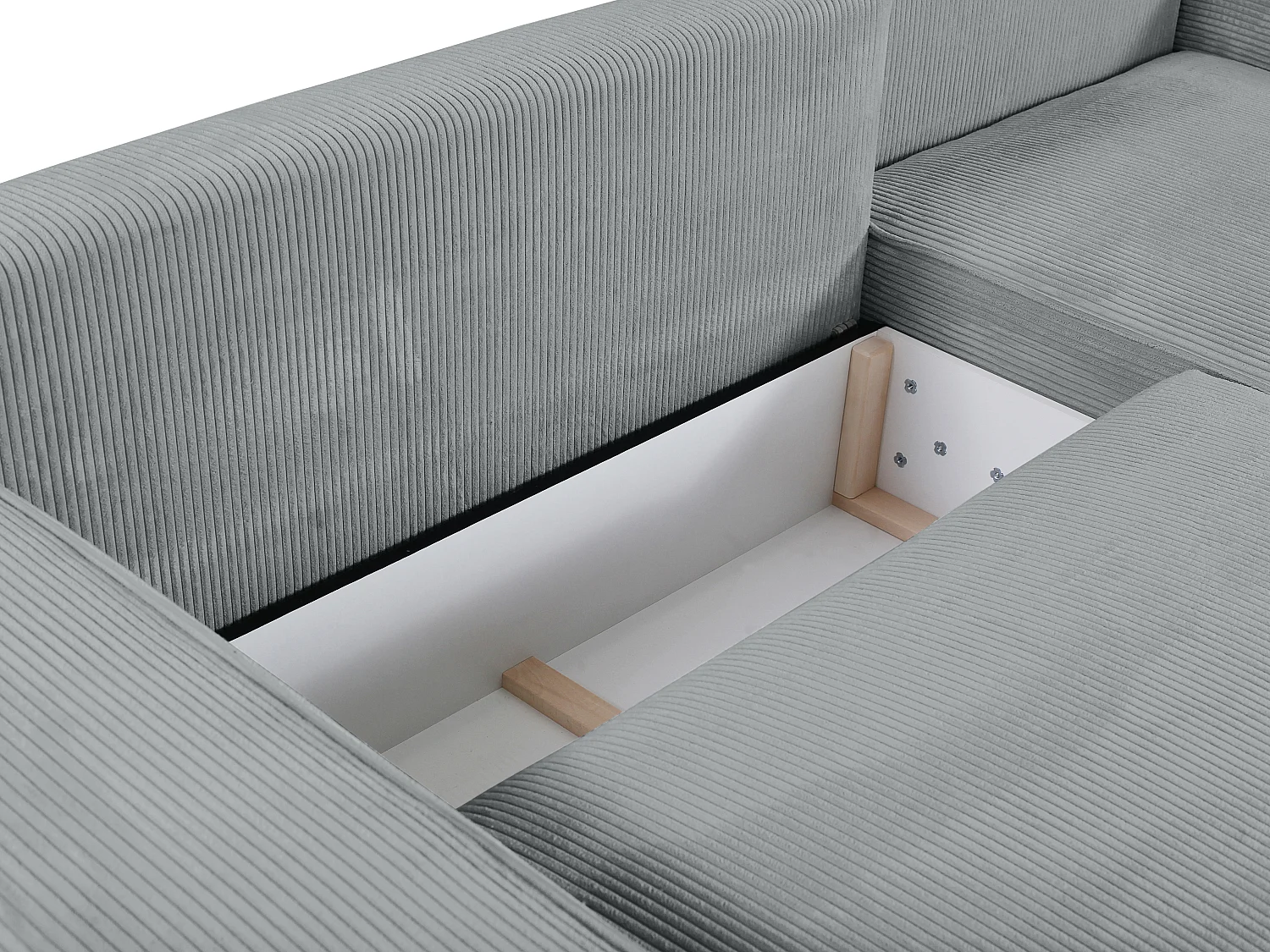 Canapé d'angle droit convertible en velours côtelé gris clair AMELIA