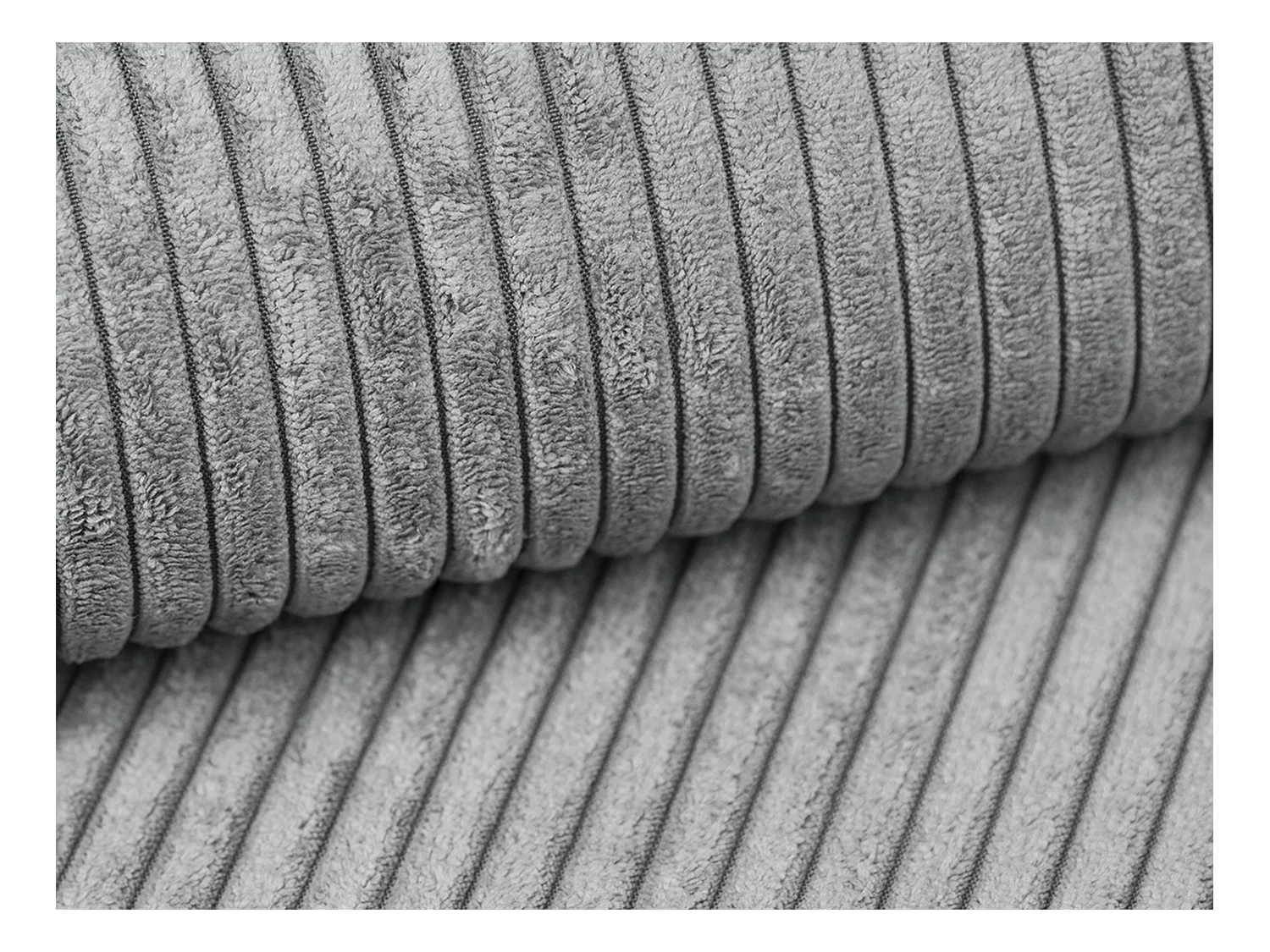 Canapé d'angle droit convertible en velours côtelé gris clair AMELIA