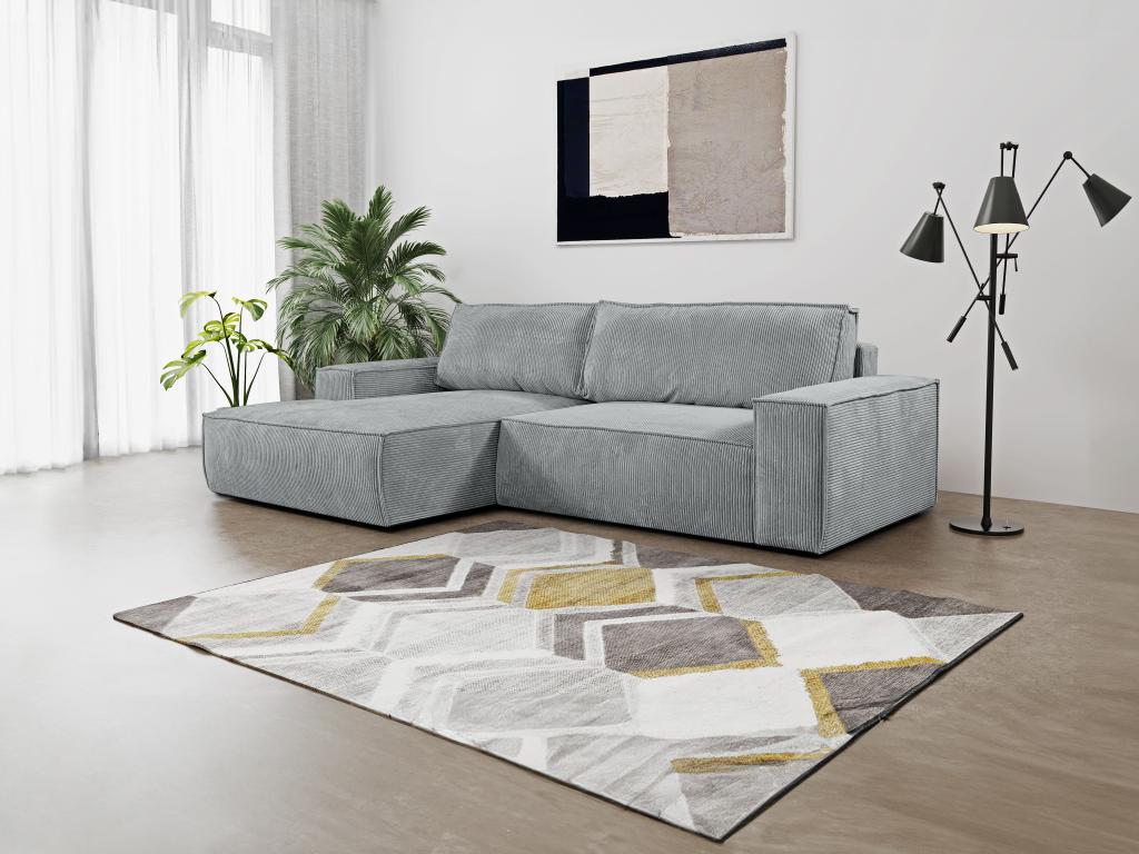 Vente-unique Ecksofa mit Schlaffunktion - Ecke Links - Cord - Hellgrau - AMELIA