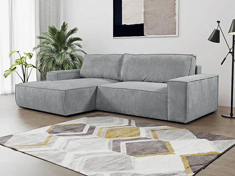 Divano letto angolare in Velluto a coste Grigio chiaro - Angolo a sinistra - AMELIA di PASCAL MORABITO