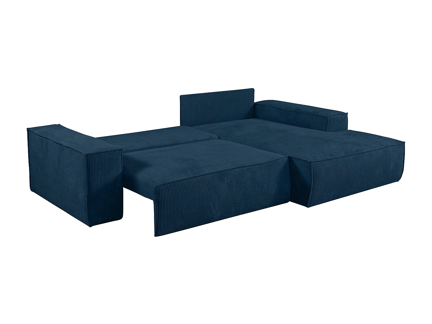 Canapé d'angle droit convertible en velours côtelé bleu AMELIA