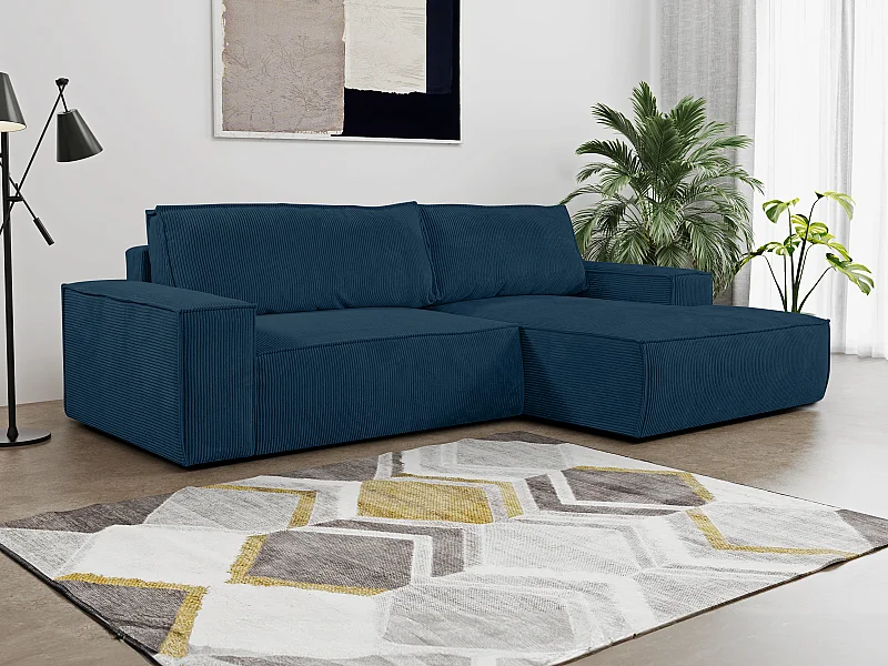 Divano letto angolare in Velluto a coste Blu - Angolo a destra - AMELIA di PASCAL MORABITO