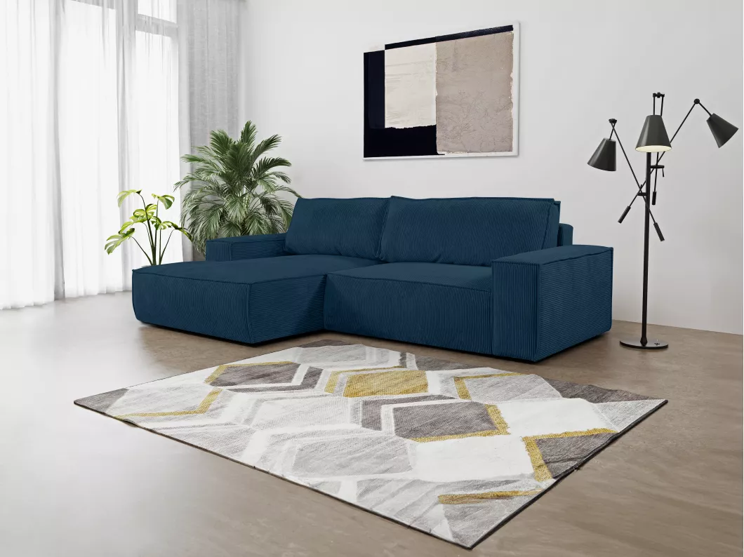 Kauf Unique Ecksofa mit Schlaffunktion - Cord - Blau - Ecke Links - AMELIA