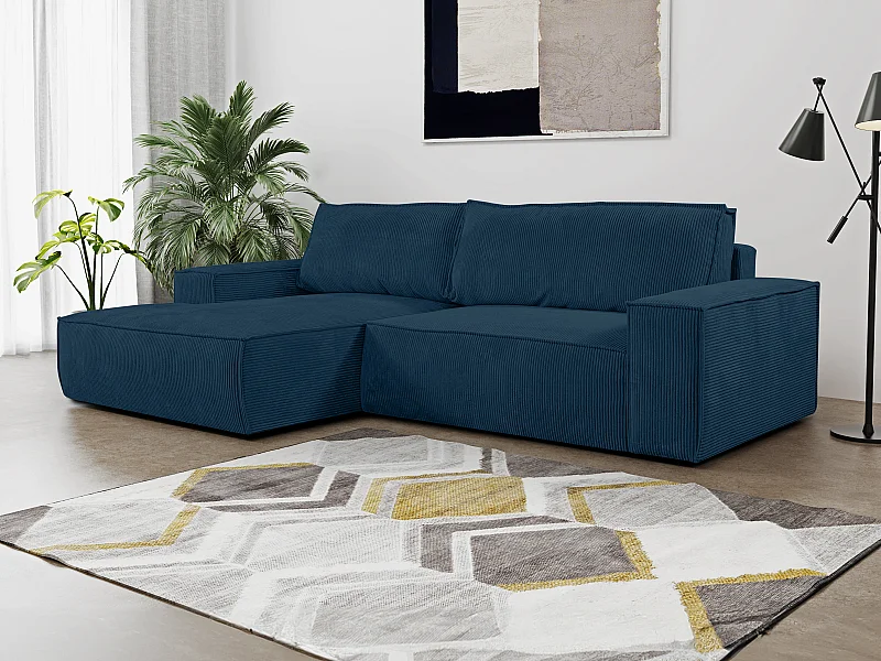 Divano letto angolare in Velluto a coste Blu - Angolo a sinistra - AMELIA di PASCAL MORABITO