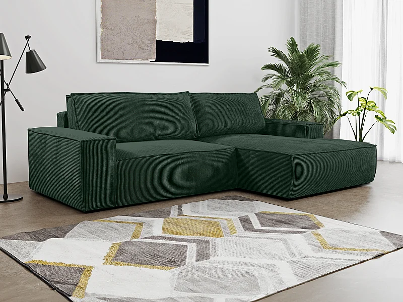 Divano letto angolare in Velluto a coste Verde abete - Angolo a destra - AMELIA di PASCAL MORABITO