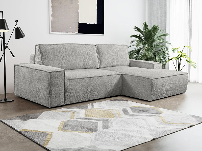 Canapé d'angle convertible en tissu bouclette gris AMELIA - Angle droit