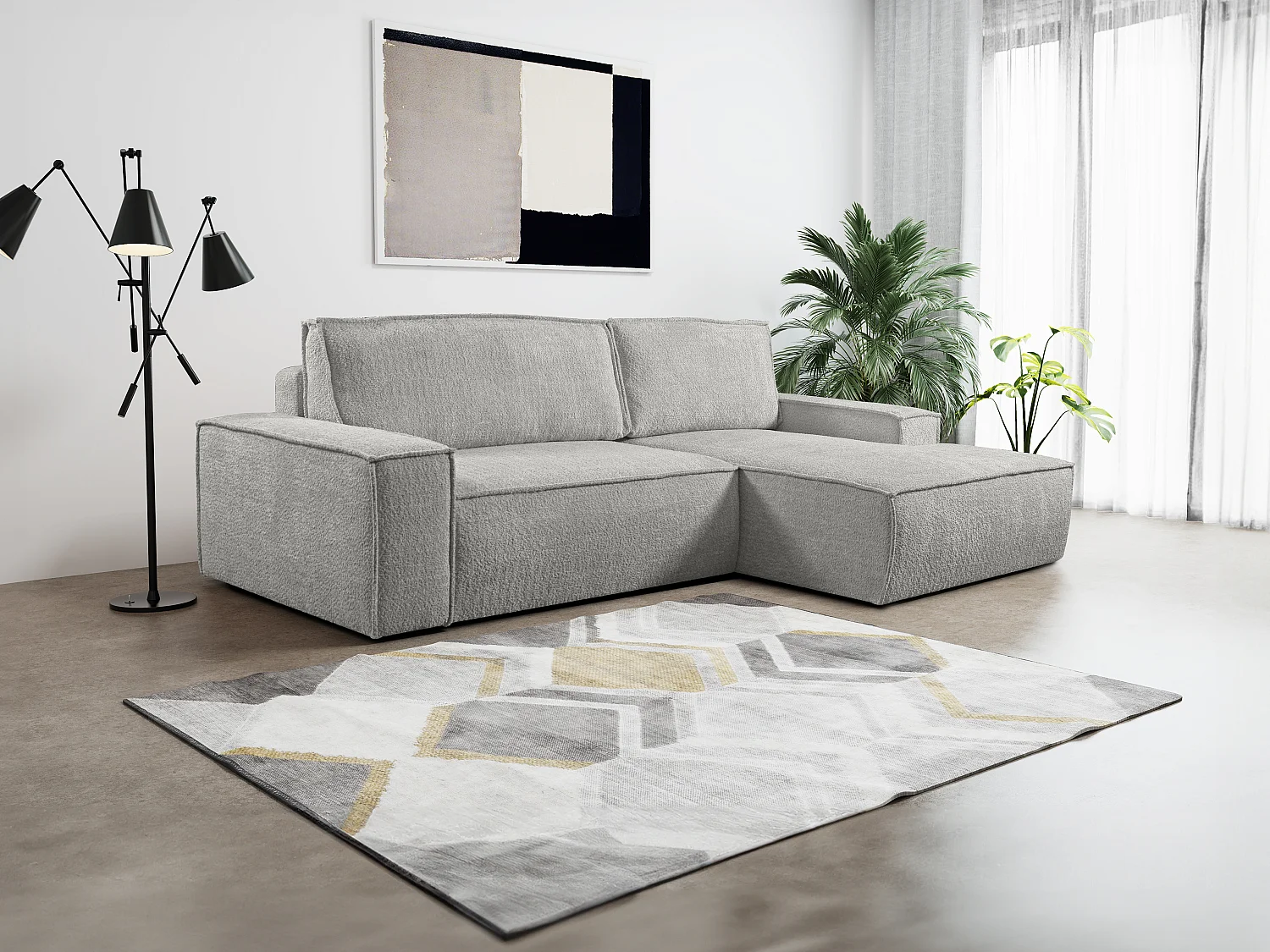 Ecksofa mit Schlaffunktion - Bouclé-Stoff - Grau - Ecke Rechts - AMELIA