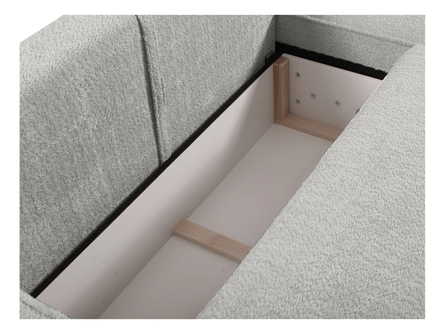 Hjørnesofa, der kan omdannes til sovesofa i gråt bouclestof AMELIA - hjørne til højre