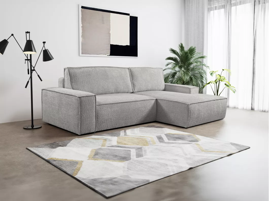 Kauf Unique Ecksofa mit Schlaffunktion - Bouclé-Stoff - Grau - Ecke Rechts - AMELIA