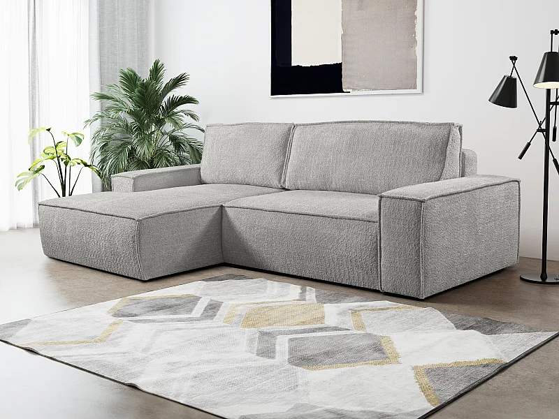 Ecksofa mit Schlaffunktion - Bouclé-Stoff - Grau - Ecke Links - AMELIA