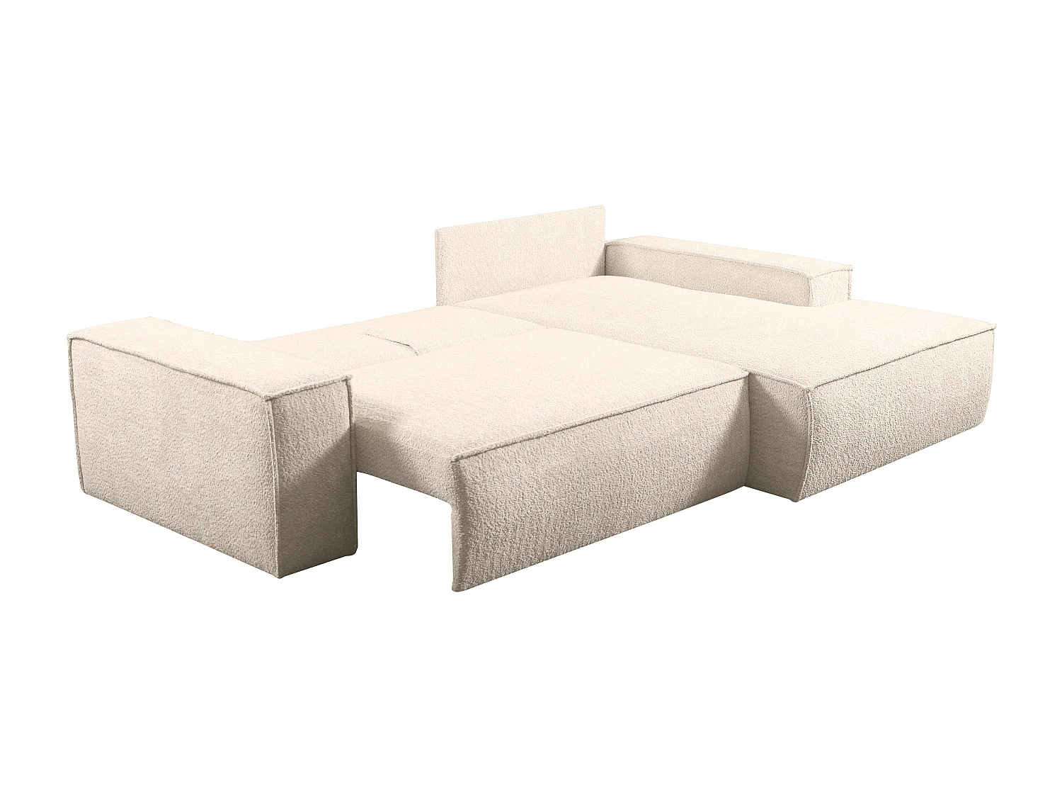 Canapé d'angle convertible en tissu bouclette beige AMELIA - Angle droit