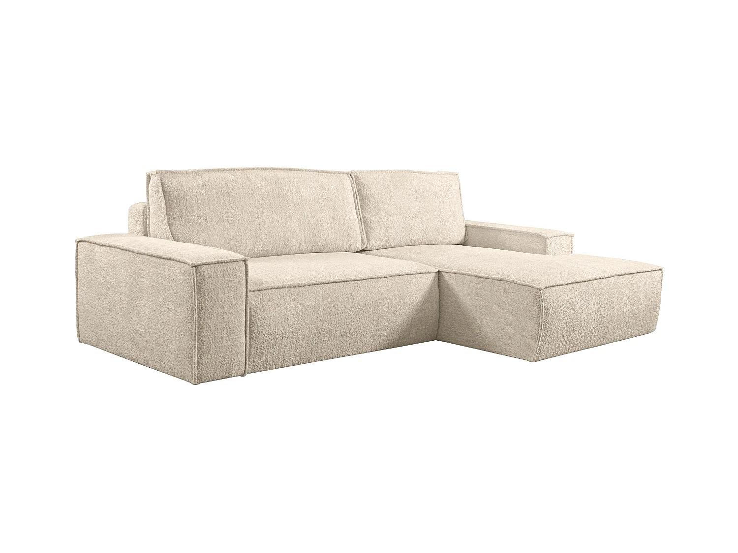 Ecksofa mit Schlaffunktion - Bouclé-Stoff - Beige - Ecke Rechts - AMELIA