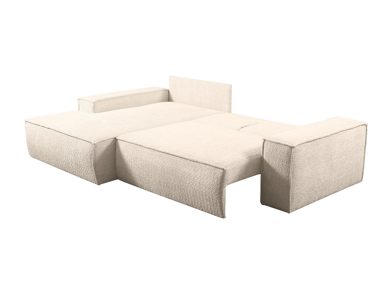 Canapé d'angle convertible en tissu bouclette beige AMELIA - Angle Gauche