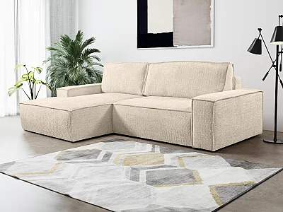 Divano letto angolare in Tessuto bouclette Beige - Angolo a sinistra - AMELIA di PASCAL MORABITO