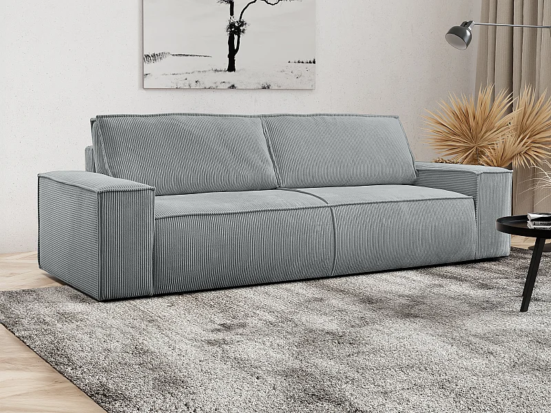 Canapé 4 places convertible en velours côtelé gris clair AMELIA