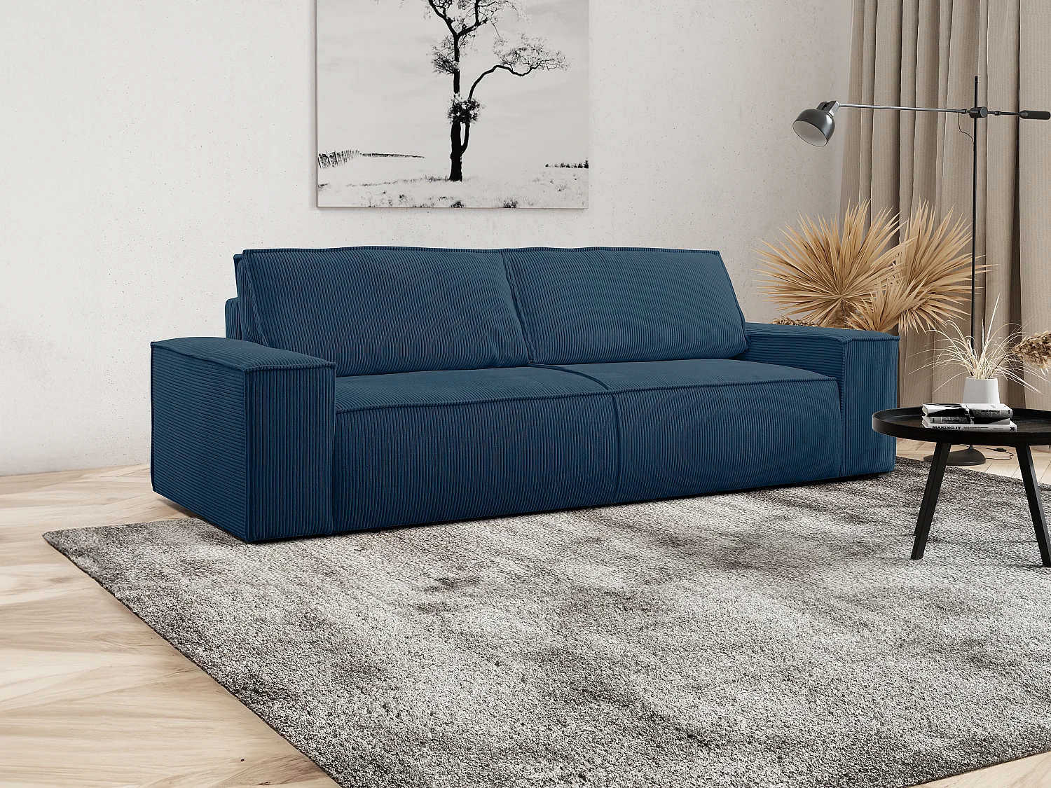 Schlafsofa 4-Sitzer - Cord - Blau - AMELIA