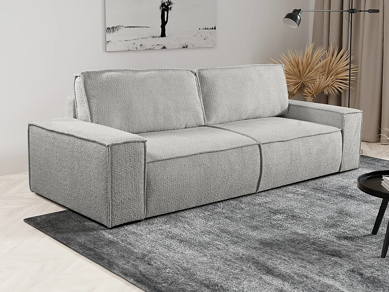 Canapé 4 places convertible en tissu bouclette gris AMELIA