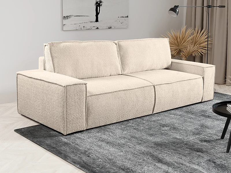 Canapé 4 places convertible en tissu bouclette beige AMELIA
