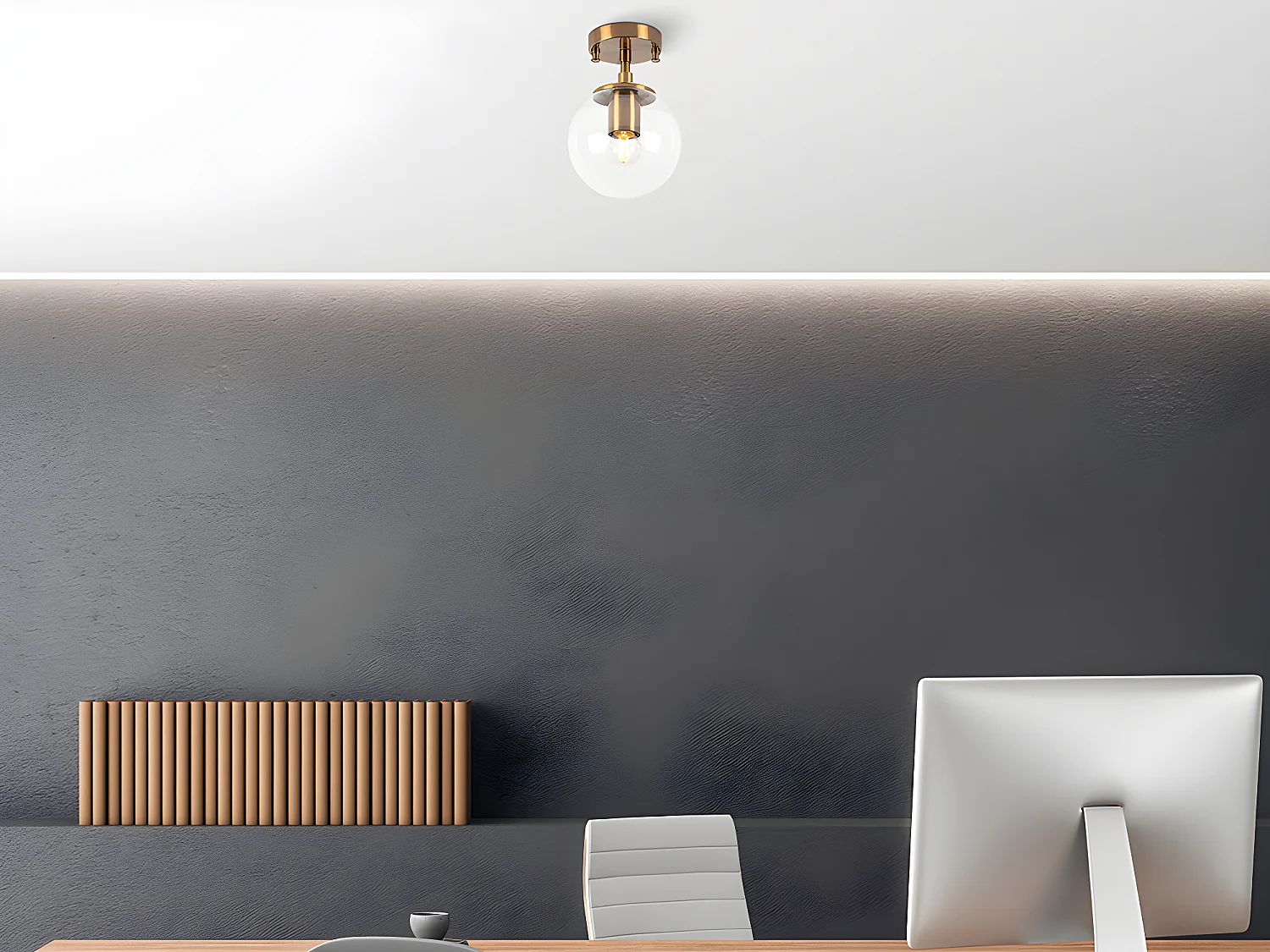 Plafondlamp van metaal met bol -D. 15 cm x H. 23 cm - Vintage - BARLATI