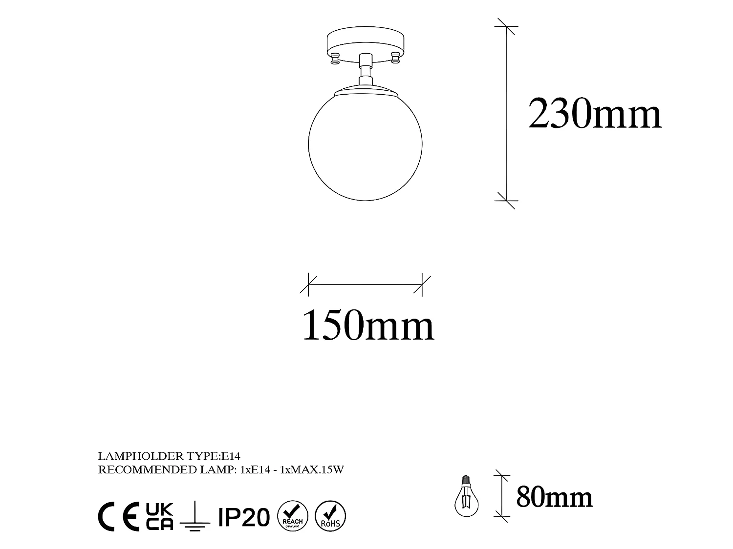 Lampa sufitowa z metalu, z kloszem – 15 × 23 cm (śr. ×  wys.) – styl vintage - BARLATI