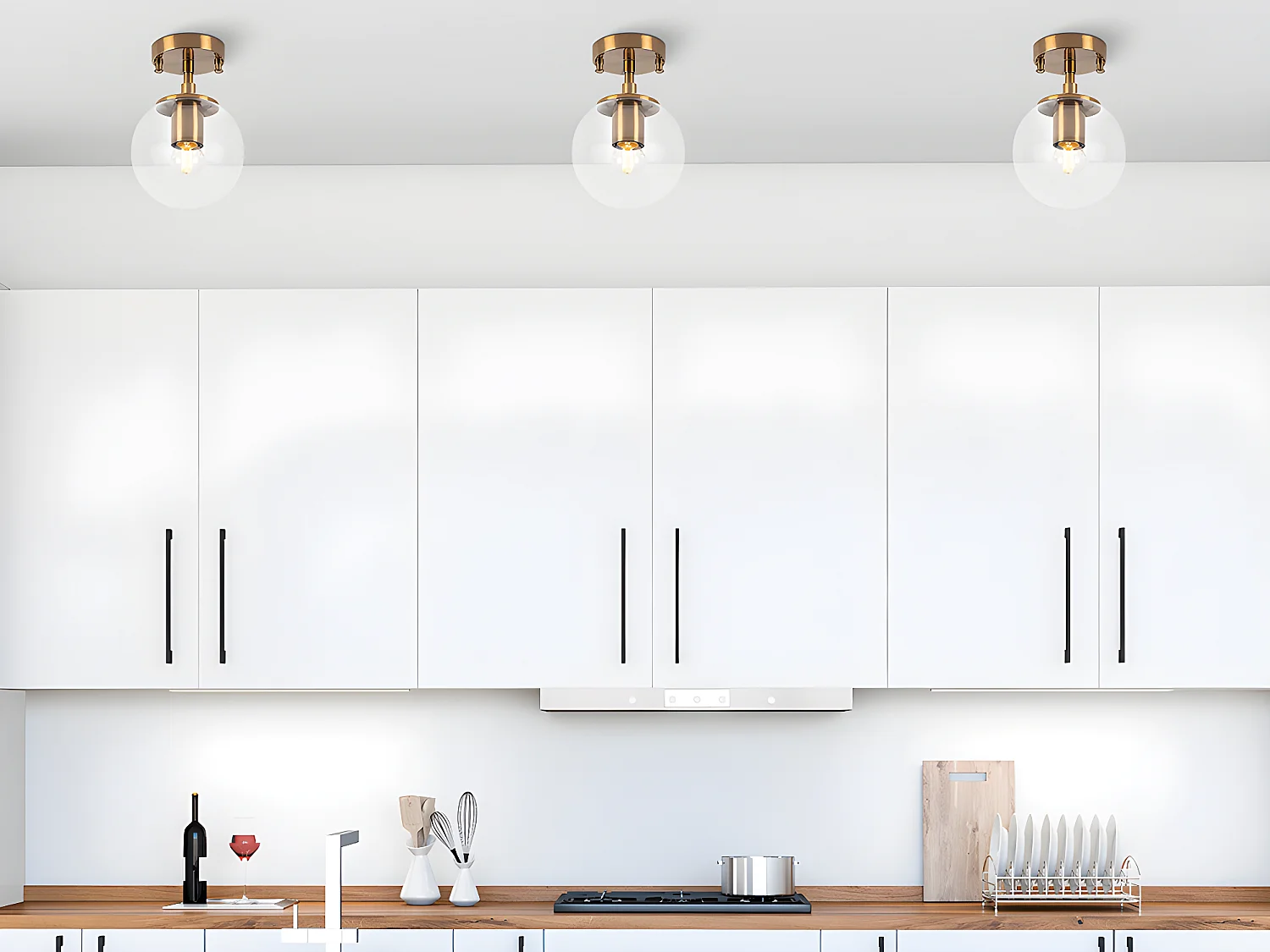 Candeeiro de teto em metal com globo de D. 15 x A. 23 cm estilo vintage - BARLATI