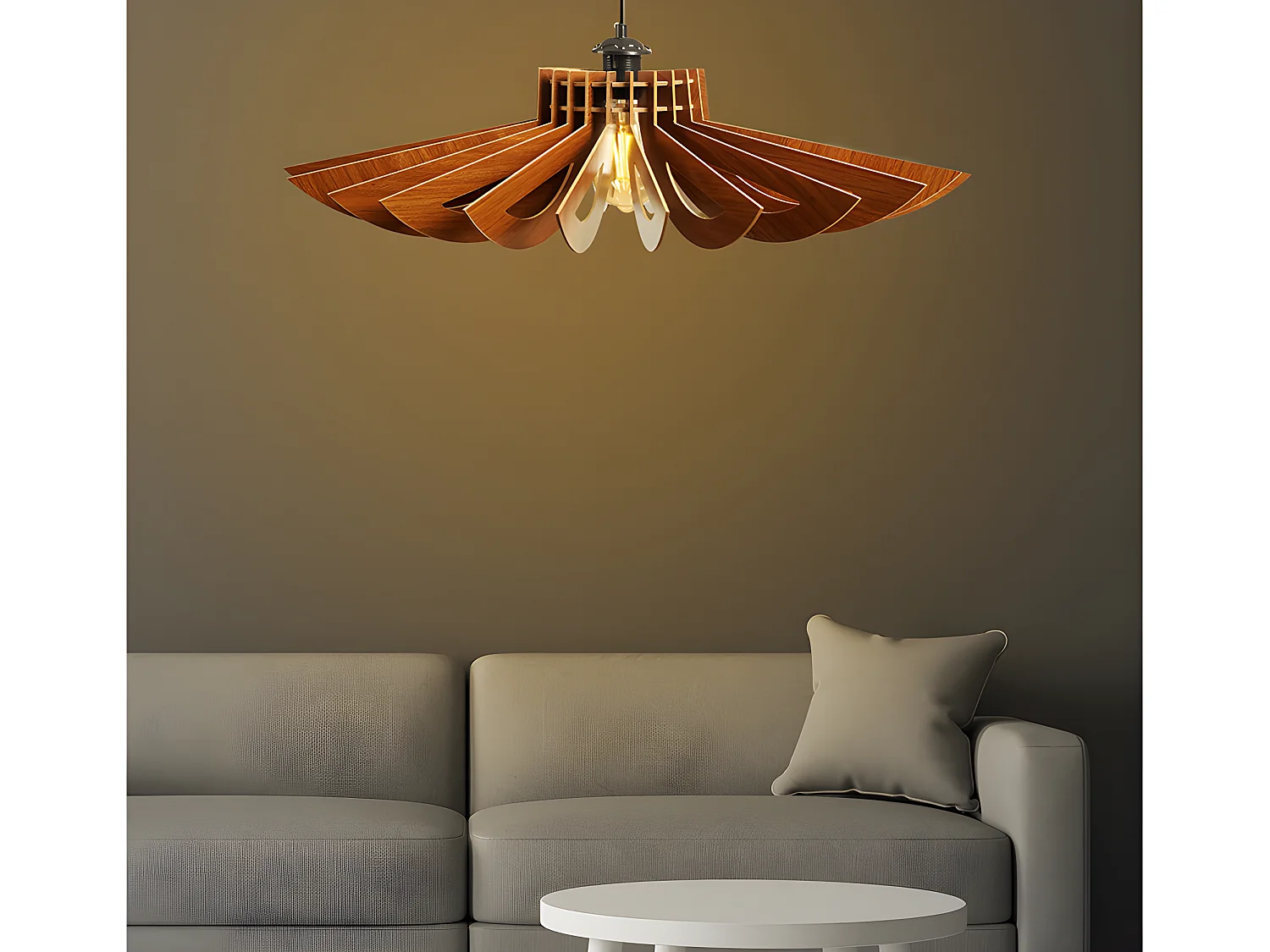 Suspension ajourée en MDF - D. 68 x H. 50 cm - Coloris noyer - FARITA