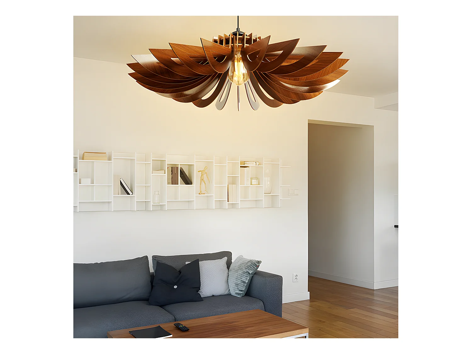 Gennembrudt MDF-pendel - D. 68 x H. 50 cm - Valnøddefarve - FARITA