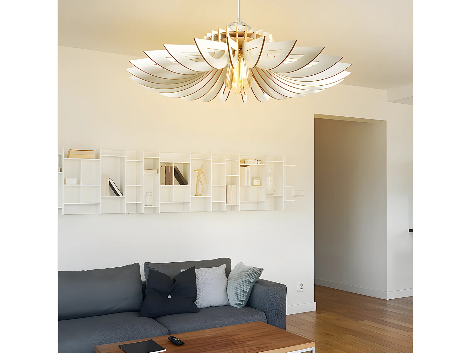 Perforerad MDF-taklampa - D. 68 x H. 50 cm - Vit - FARITA