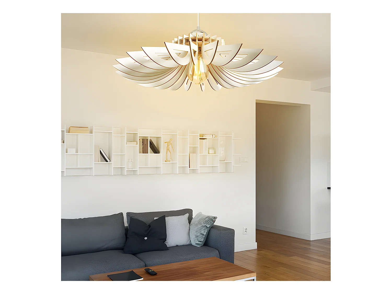 Åben MDF-pendel - D. 68 x H. 50 cm - Hvid - FARITA