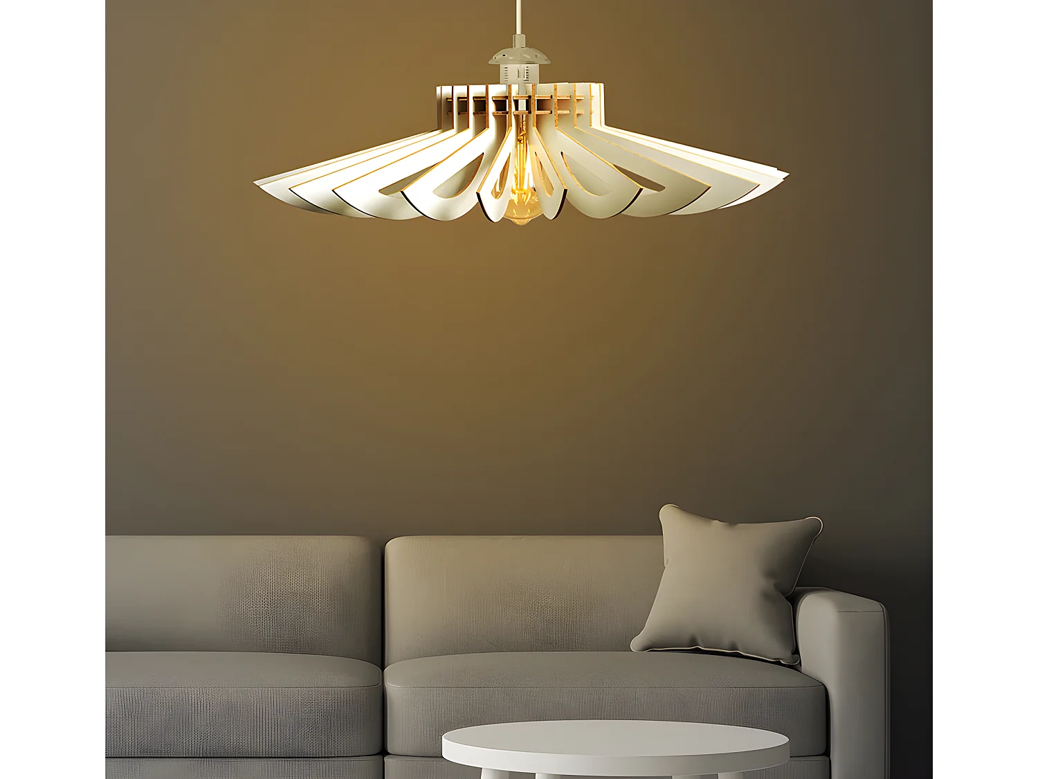 Hanglamp van MDF - D. 68 cm x H. 50 cm - Wit - FARITA