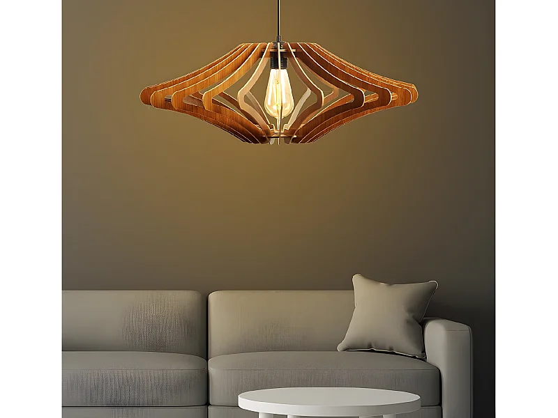 Lampadario traforato D. 59 x H. 55 cm in MDF Colore: Noce - FARITA