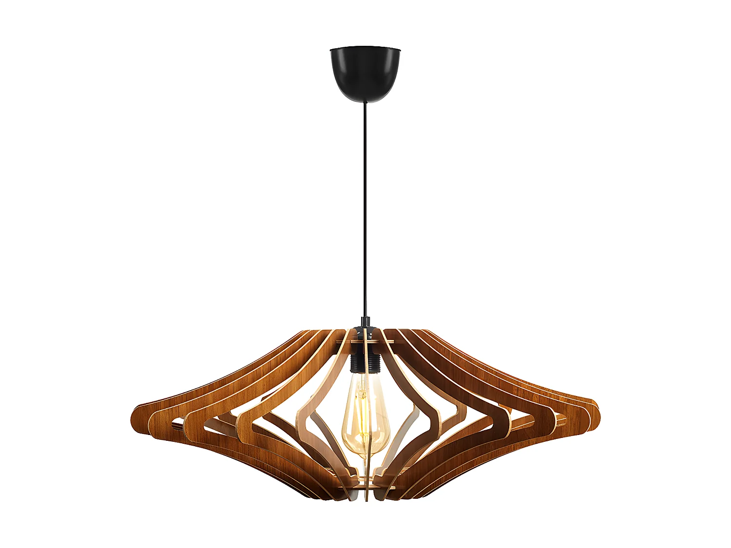 Suspension ajourée en MDF - D. 59 x H. 55 cm - Coloris noyer - FARITA