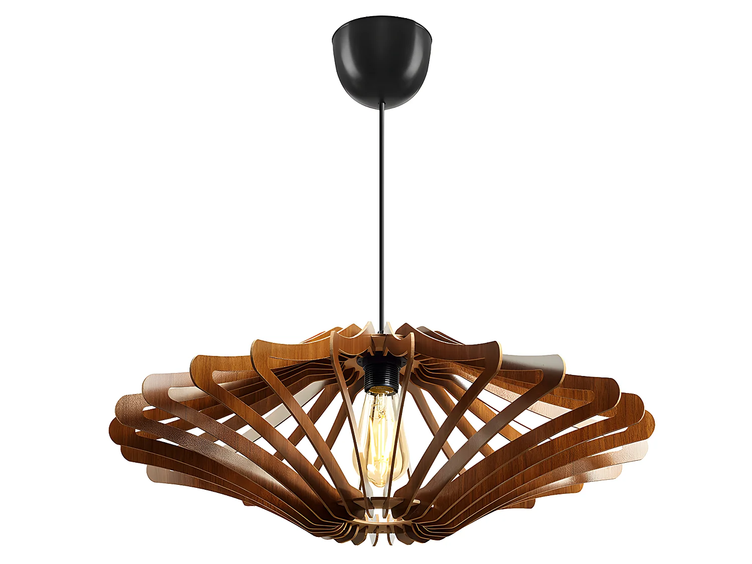 Suspension ajourée en MDF - D. 59 x H. 55 cm - Coloris noyer - FARITA