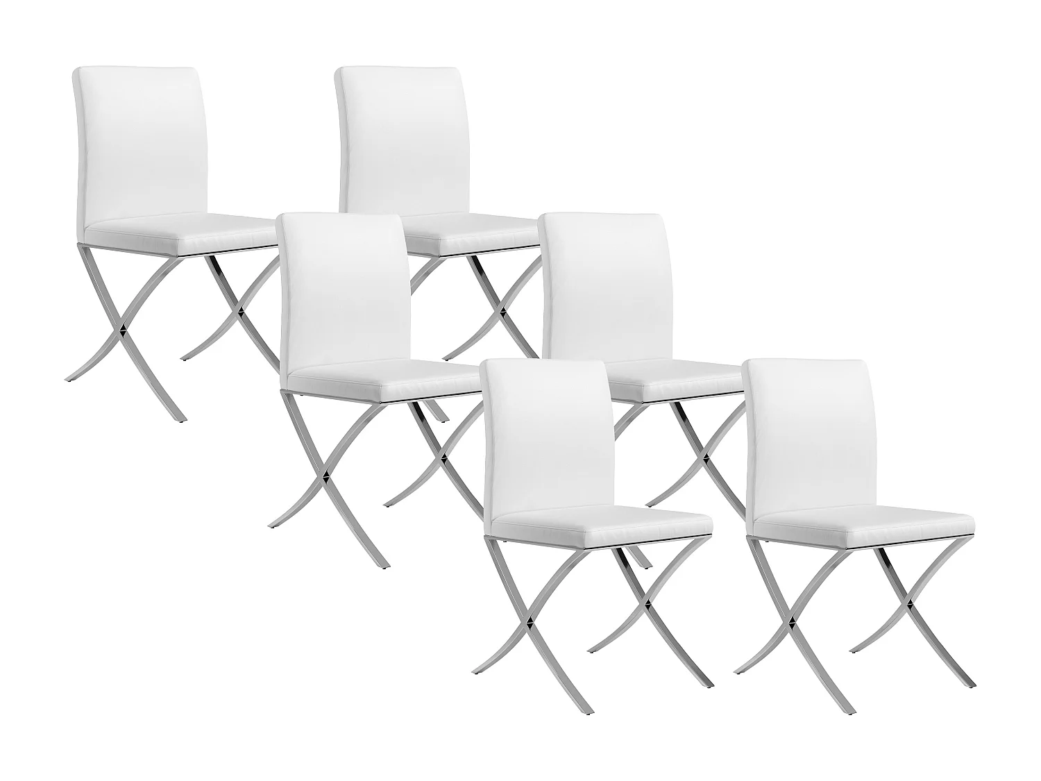 Lot de 6 chaises - Simili et acier chromé inoxydable - Blanc - CALY