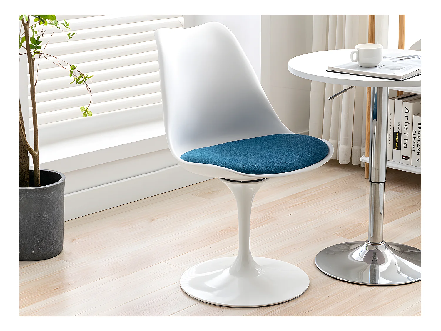 Sæt med 6 stole i polypropylen, stof og stål - Blå og hvid - XAFY