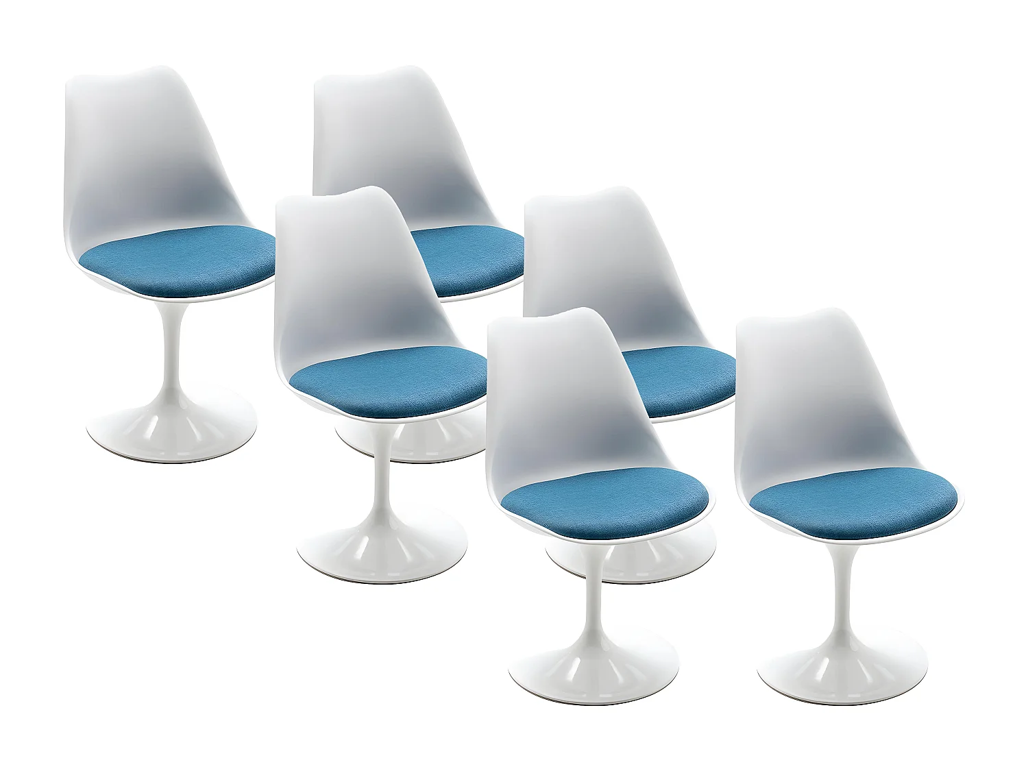 Lot de 6 chaises pivotantes en polypropylène, tissu et acier - Bleu et blanc - XAFY
